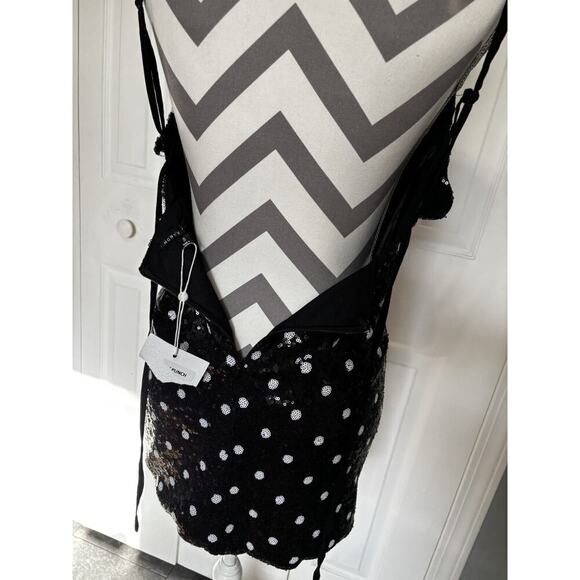 Honey Punch Sequins Mini Dress Sm Black White Polka Dots Backless HOCO Party - Picture 5 of 6